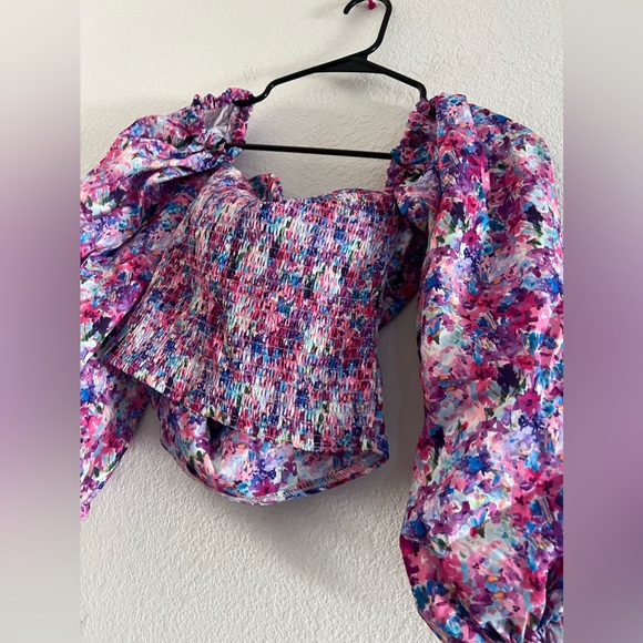 Purple Floral Puff Sleeve Top main image 1
